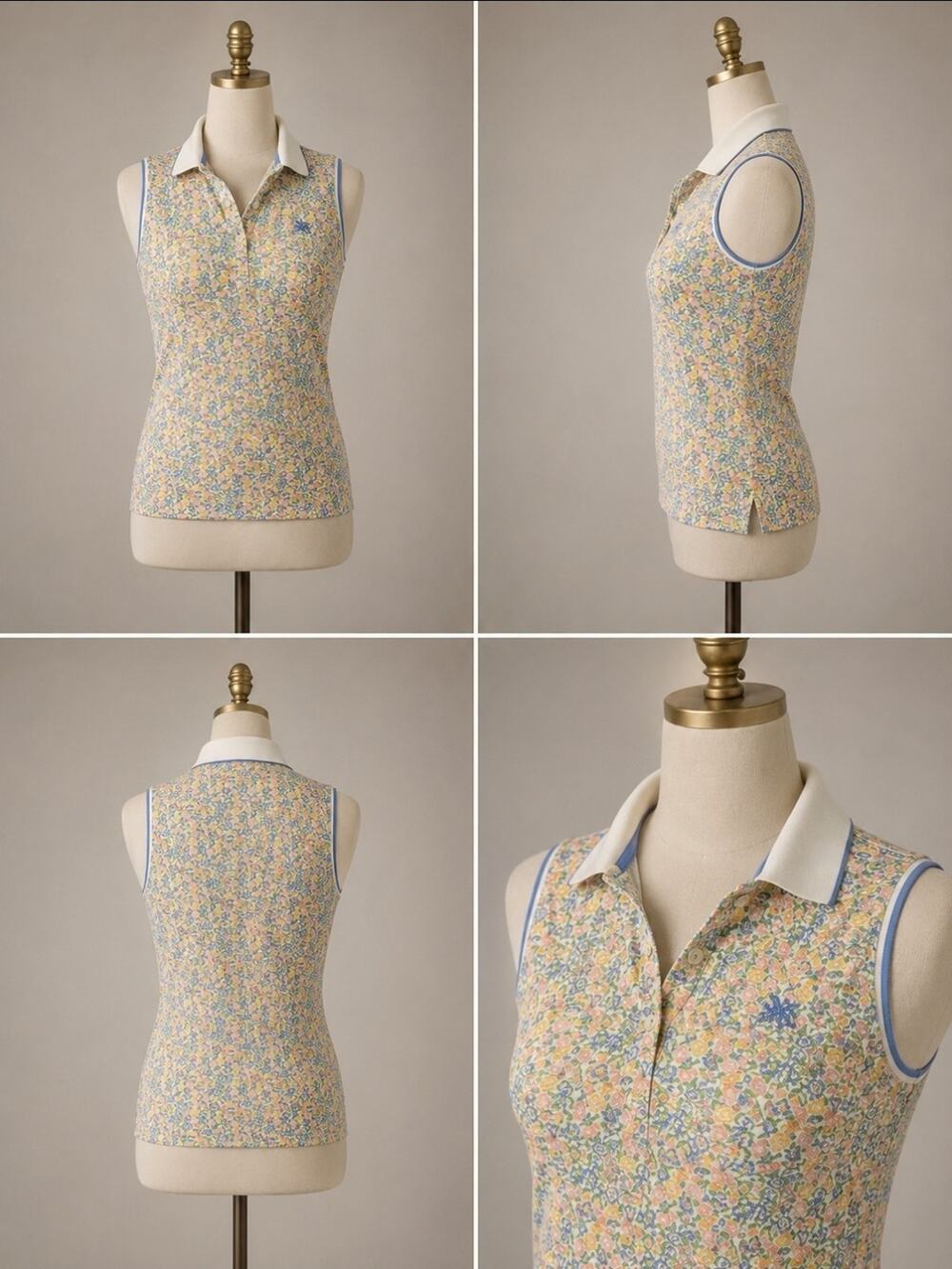 RLX Ralph Lauren Women's Multicolor Floral Sleeveless Collared Polo Top S